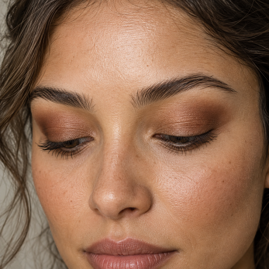 Eyeshadow styling close-up — AI illustration; shade appearance is illustrative