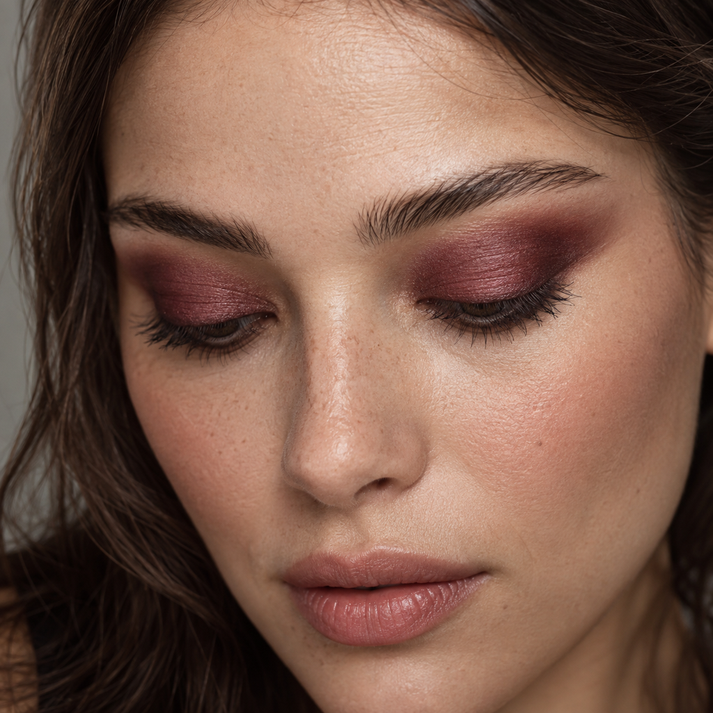 Eyeshadow styling close-up — AI illustration; shade appearance is illustrative