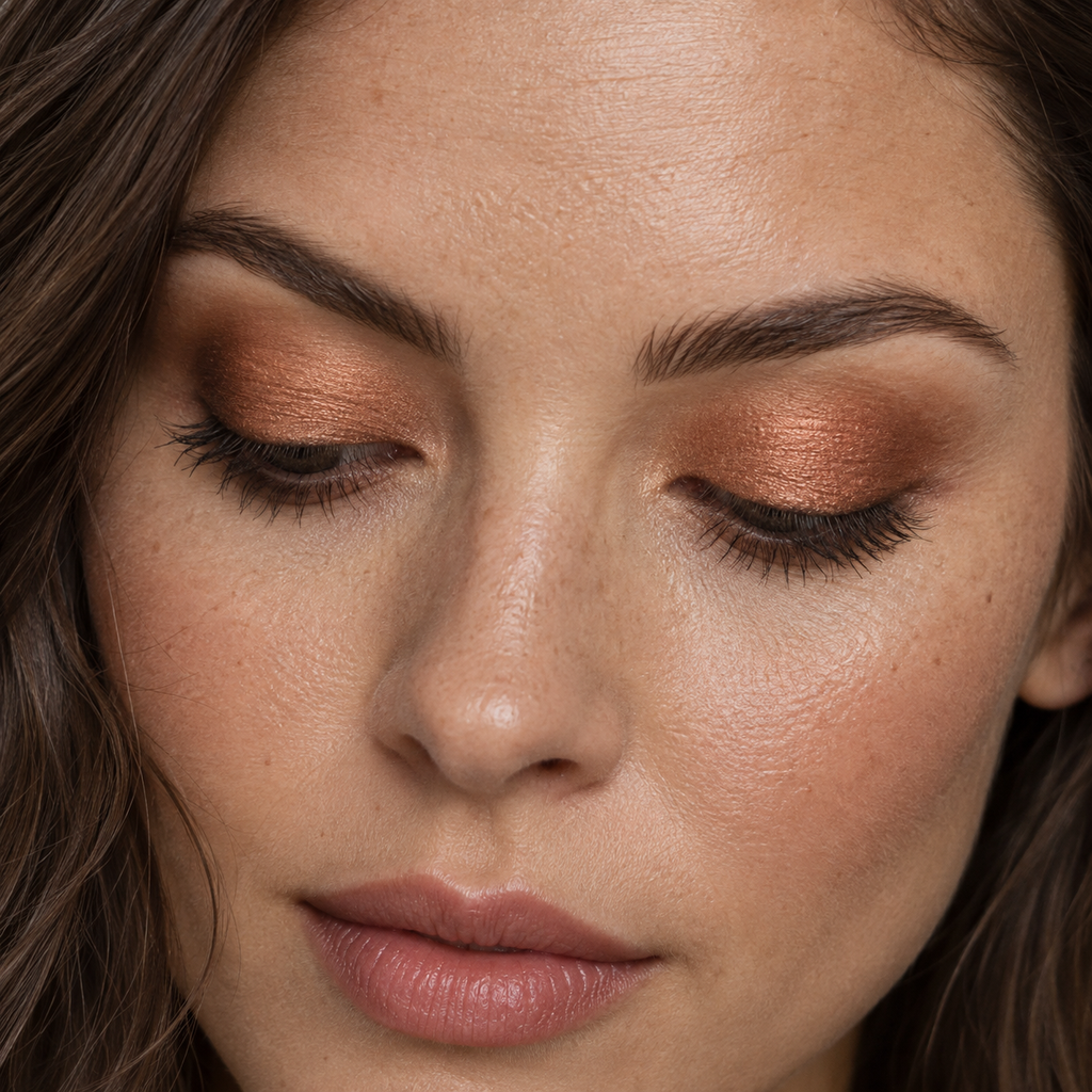 Eyeshadow styling close-up — AI illustration; shade appearance is illustrative