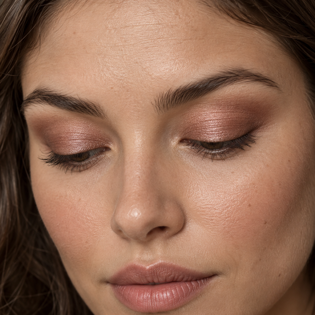 Eyeshadow styling close-up — AI illustration; shade appearance is illustrative