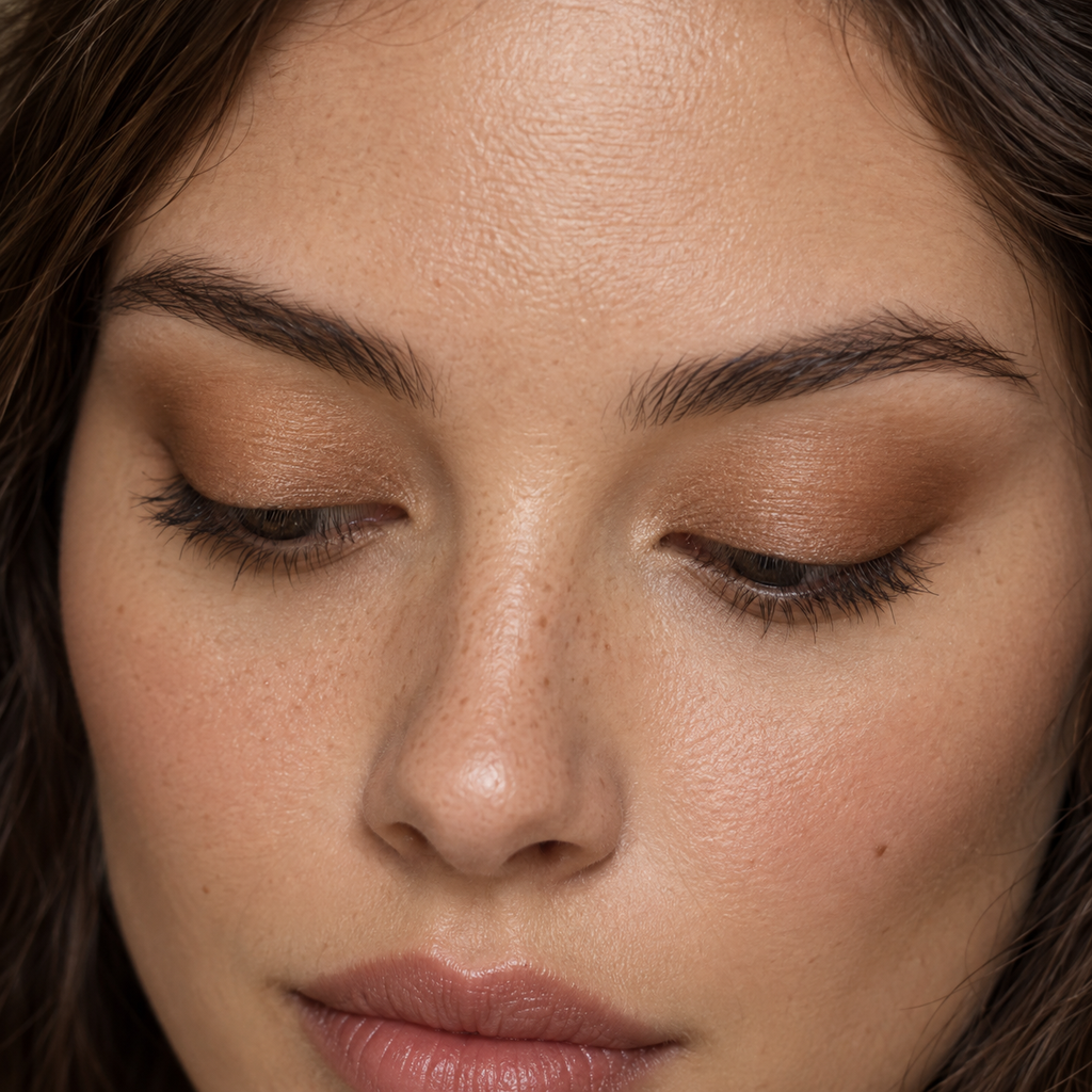 Eyeshadow styling close-up — AI illustration; shade appearance is illustrative
