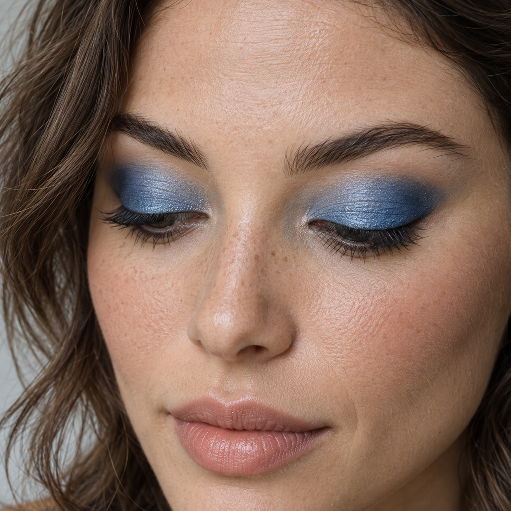 Eyeshadow styling close-up — AI illustration; shade appearance is illustrative