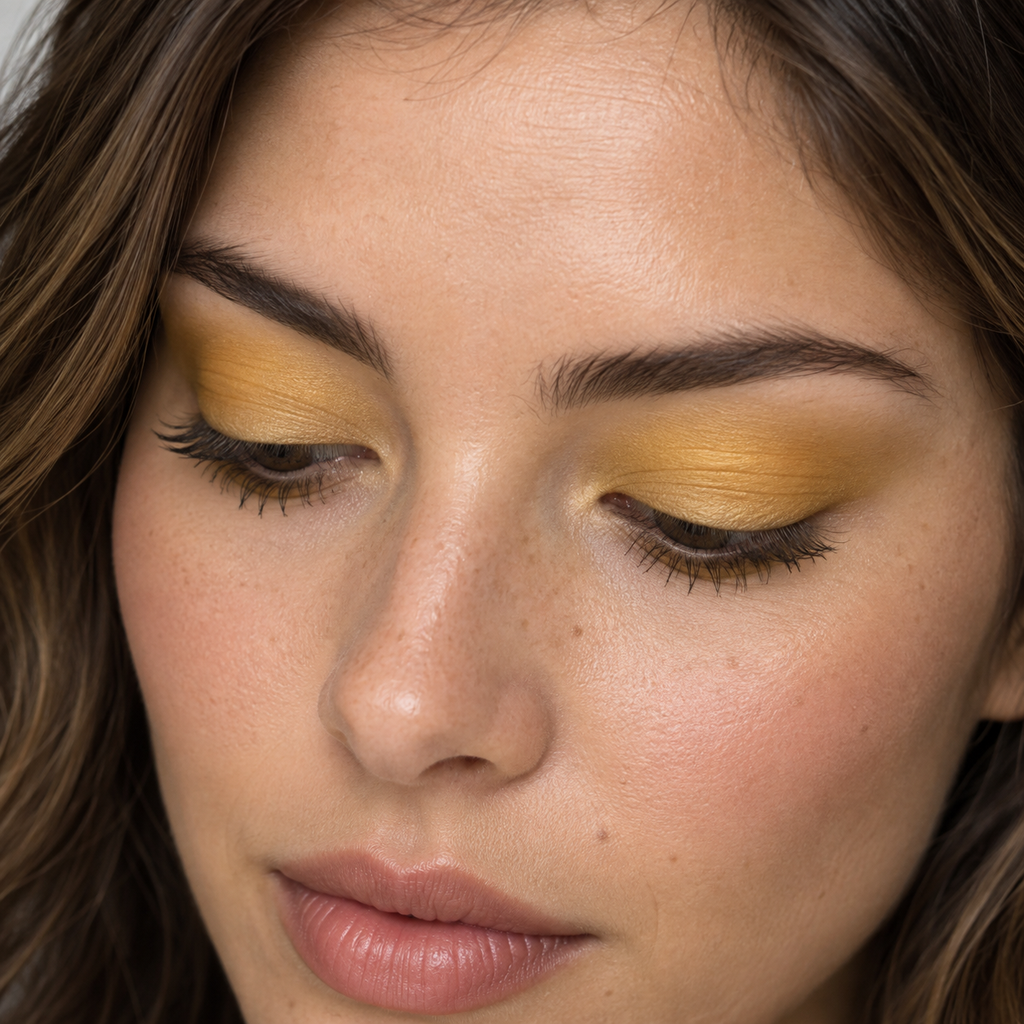 Eyeshadow styling close-up — AI illustration; shade appearance is illustrative