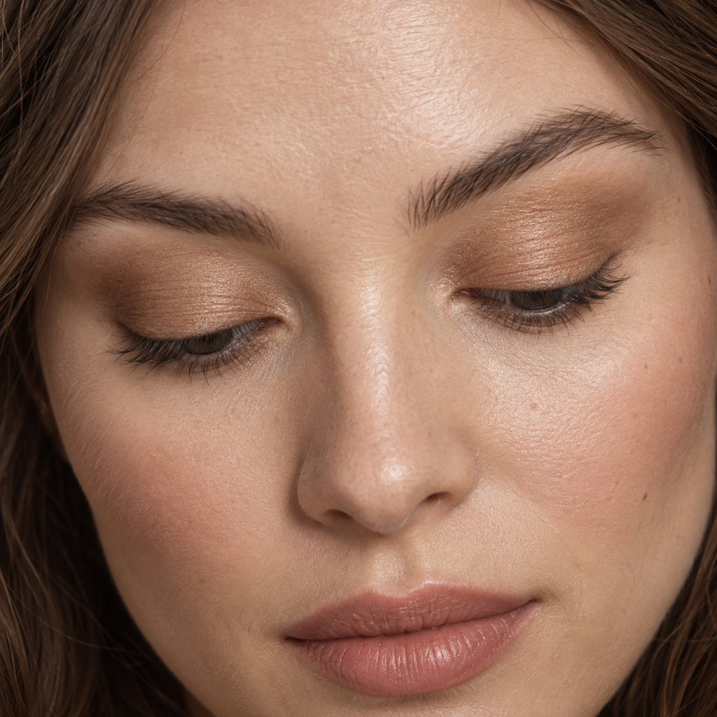 Eyeshadow styling close-up — AI illustration; shade appearance is illustrative