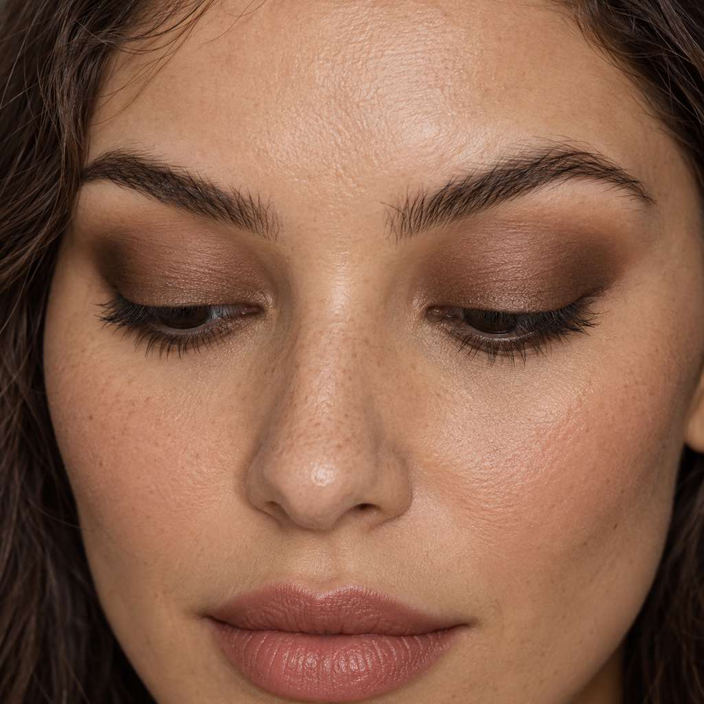 Eyeshadow styling close-up — AI illustration; shade appearance is illustrative