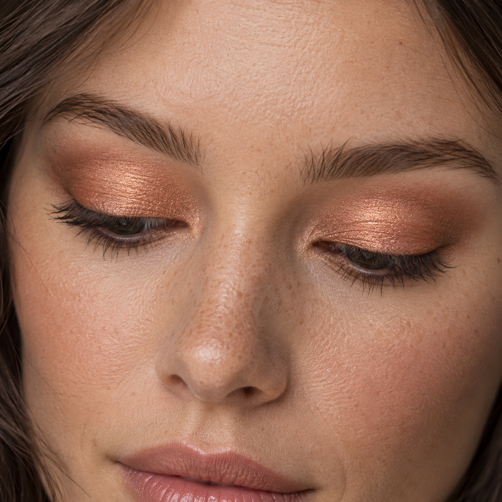 Eyeshadow styling close-up — AI illustration; shade appearance is illustrative