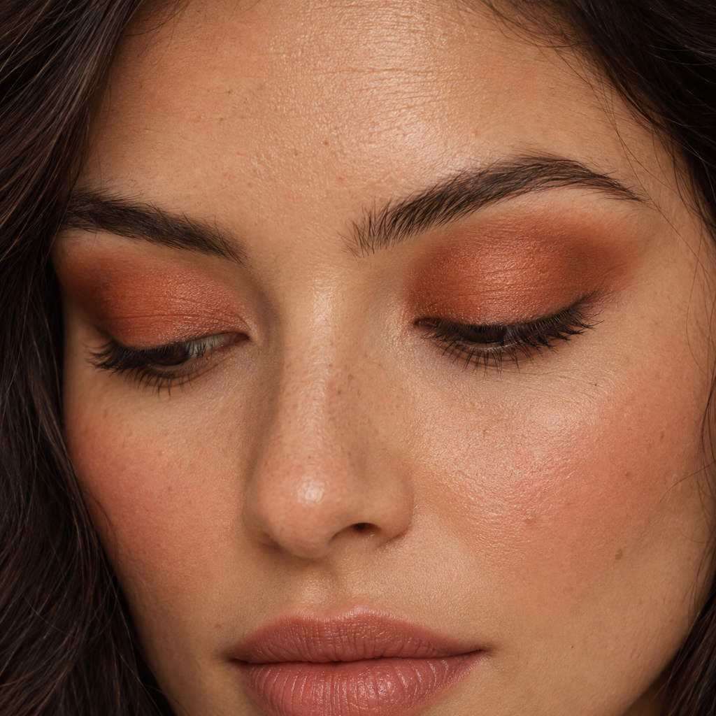 Eyeshadow styling close-up — AI illustration; shade appearance is illustrative