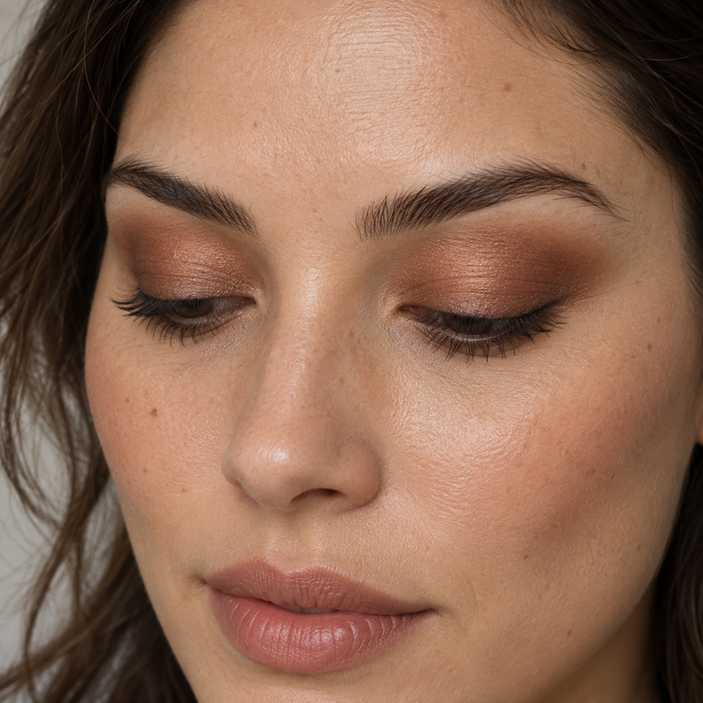 Eyeshadow styling close-up — AI illustration; shade appearance is illustrative