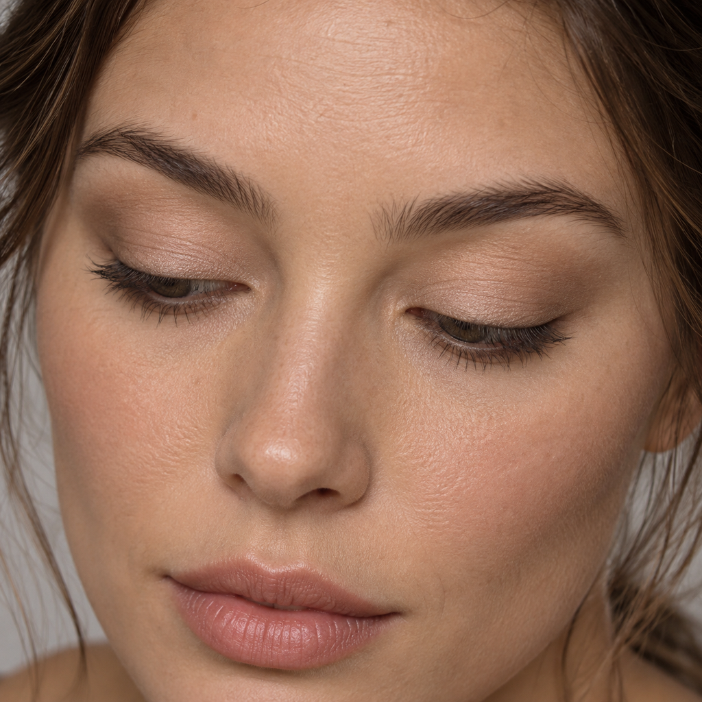 Eyeshadow styling close-up — AI illustration; shade appearance is illustrative