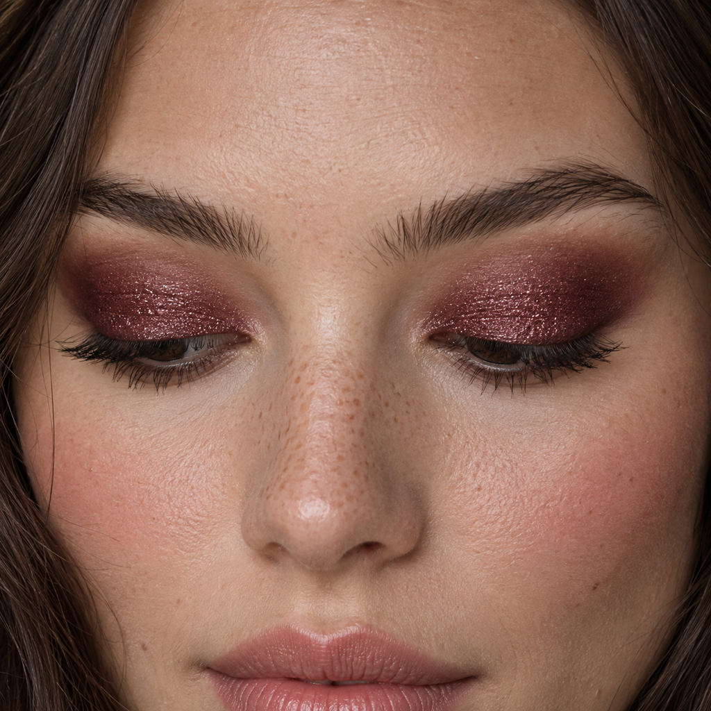 Eyeshadow styling close-up — AI illustration; shade appearance is illustrative