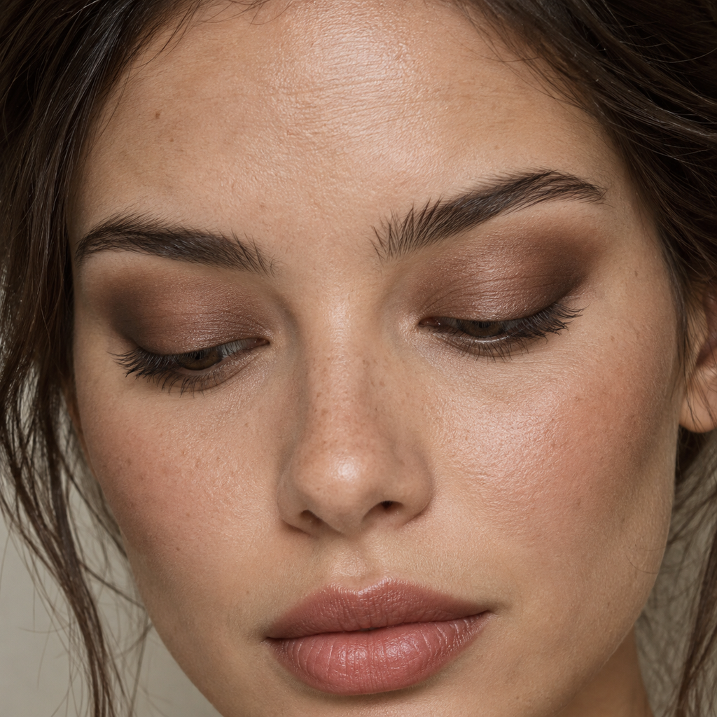 Eyeshadow styling close-up — AI illustration; shade appearance is illustrative