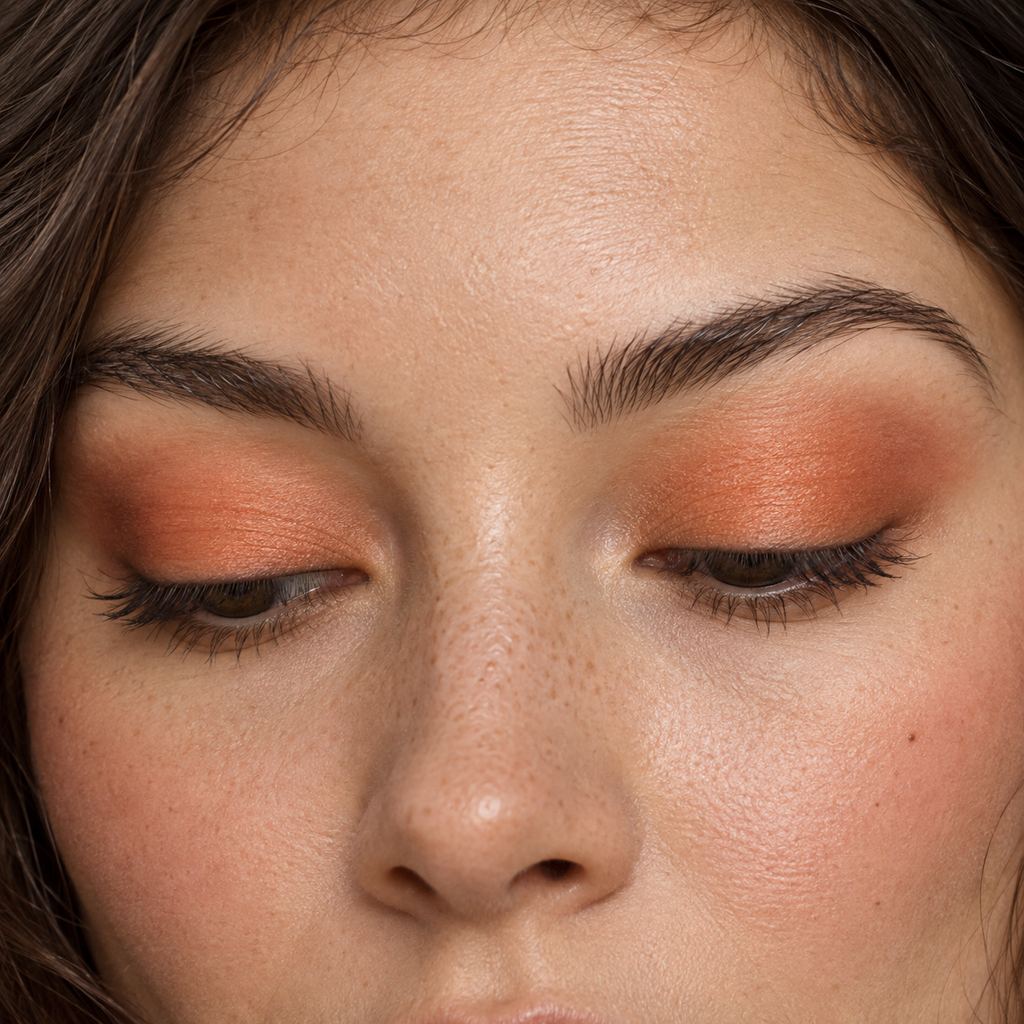 Eyeshadow styling close-up — AI illustration; shade appearance is illustrative