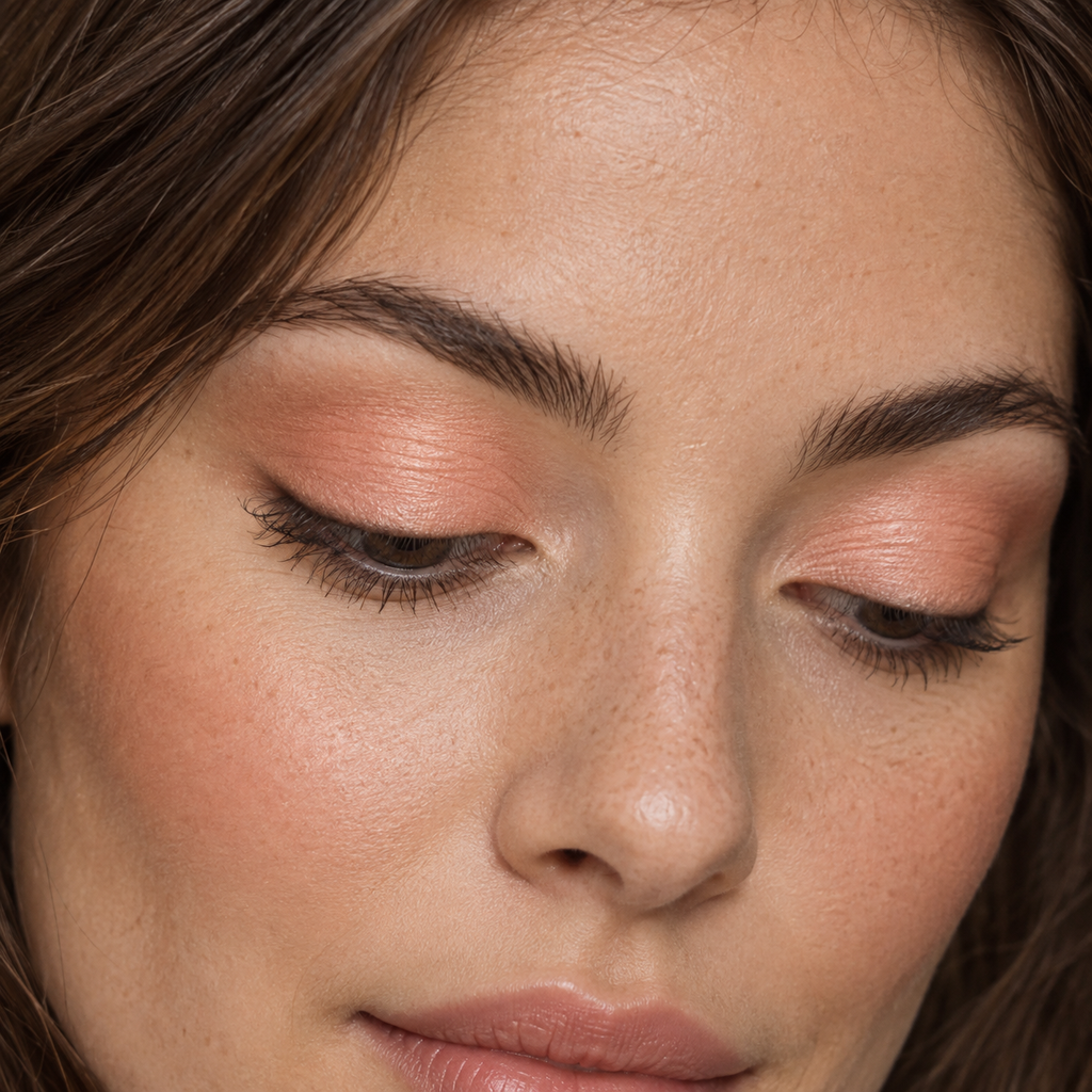 Eyeshadow styling close-up — AI illustration; shade appearance is illustrative