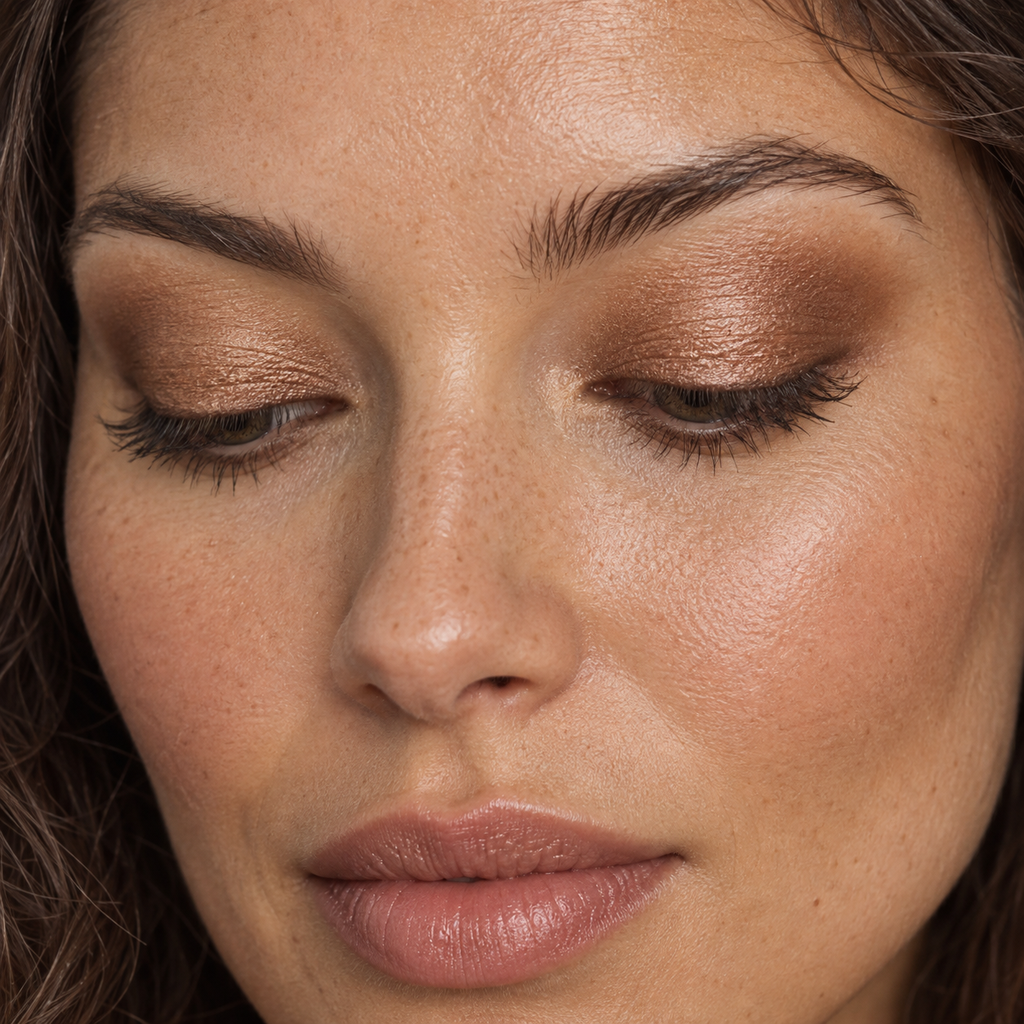 Eyeshadow styling close-up — AI illustration; shade appearance is illustrative