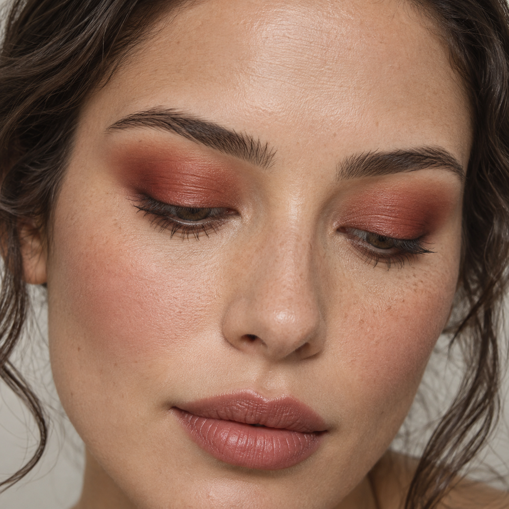 Eyeshadow styling close-up — AI illustration; shade appearance is illustrative