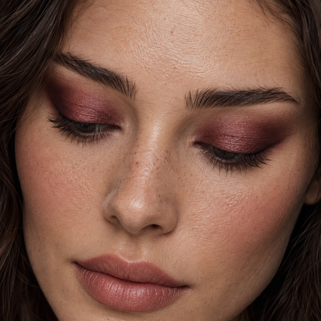 Eyeshadow styling close-up — AI illustration; shade appearance is illustrative