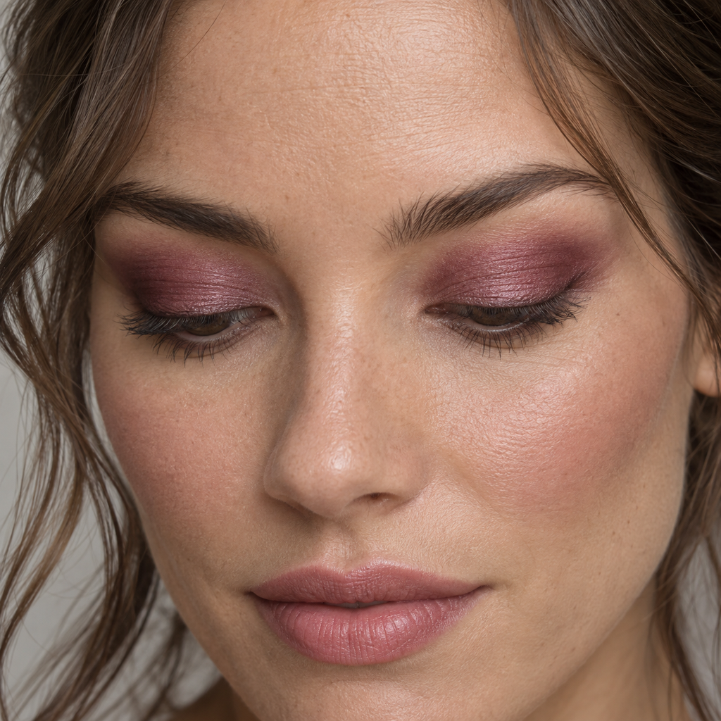 Eyeshadow styling close-up — AI illustration; shade appearance is illustrative