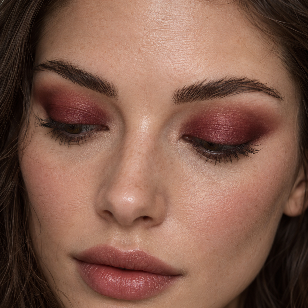 Eyeshadow styling close-up — AI illustration; shade appearance is illustrative