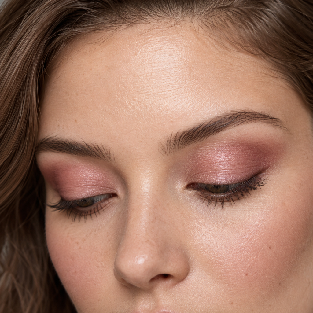 Eyeshadow styling close-up — AI illustration; shade appearance is illustrative