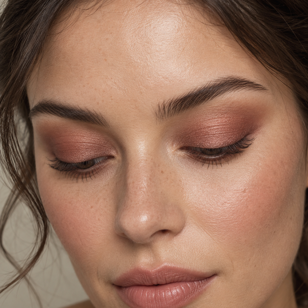 Eyeshadow styling close-up — AI illustration; shade appearance is illustrative