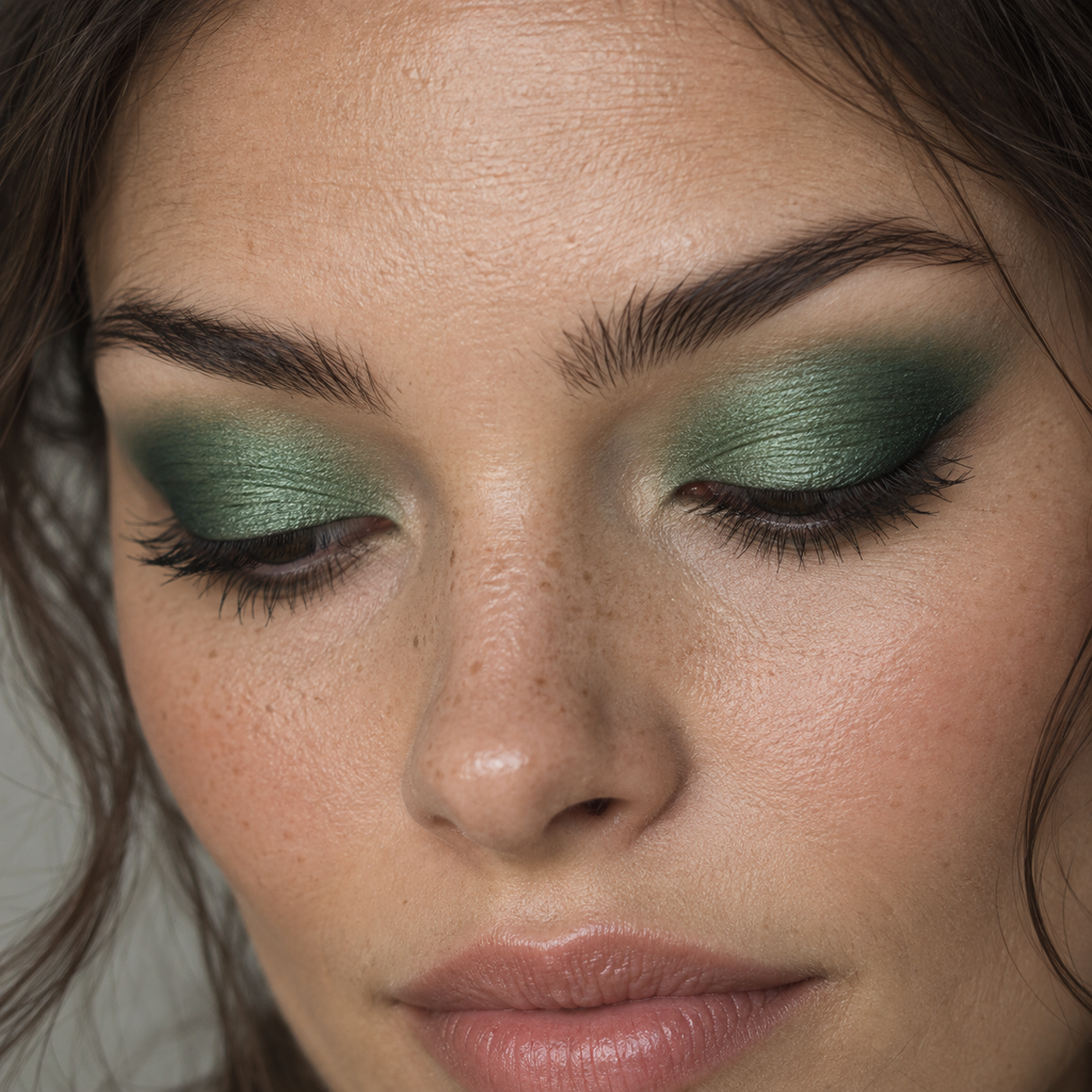 Eyeshadow styling close-up — AI illustration; shade appearance is illustrative