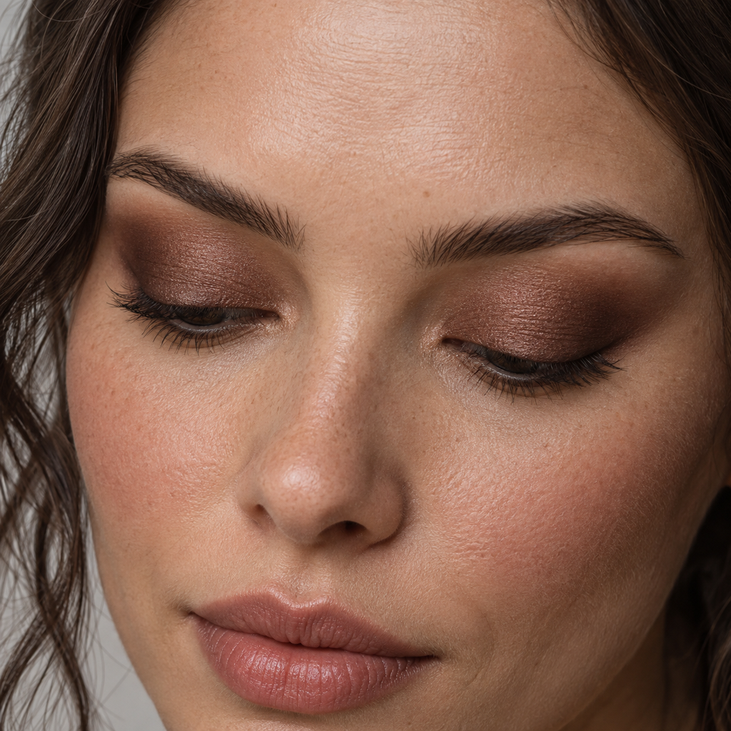 Eyeshadow styling close-up — AI illustration; shade appearance is illustrative