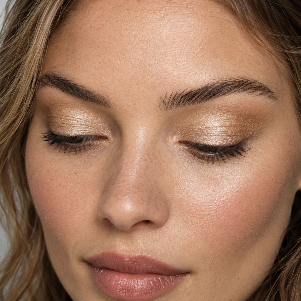 Eyeshadow styling close-up — AI illustration; shade appearance is illustrative