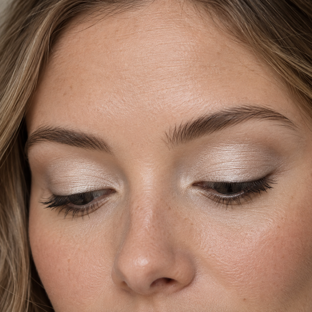 Eyeshadow styling close-up — AI illustration; shade appearance is illustrative
