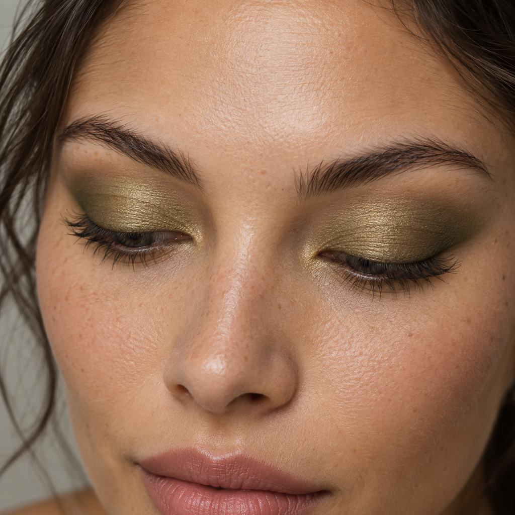 Eyeshadow styling close-up — AI illustration; shade appearance is illustrative