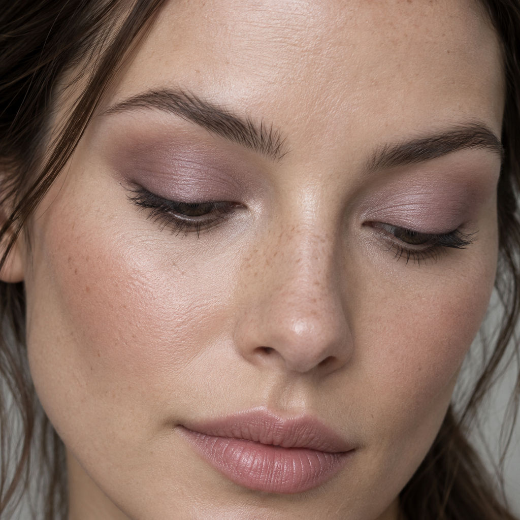Eyeshadow styling close-up — AI illustration; shade appearance is illustrative