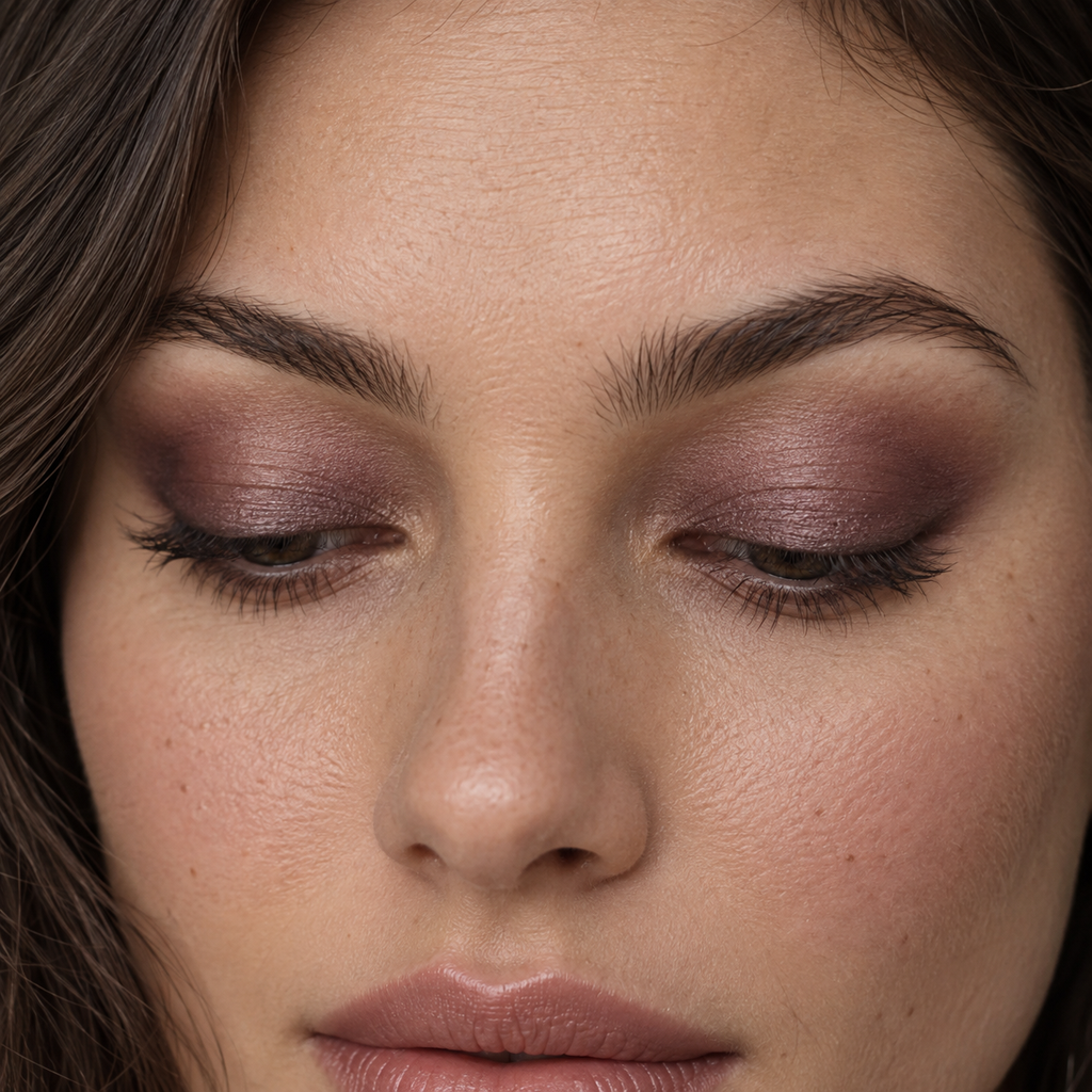 Eyeshadow styling close-up — AI illustration; shade appearance is illustrative