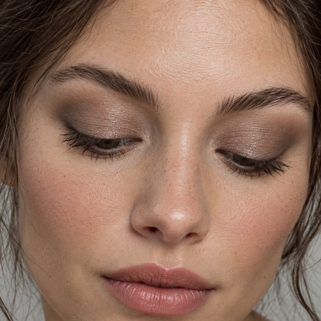 Eyeshadow styling close-up — AI illustration; shade appearance is illustrative