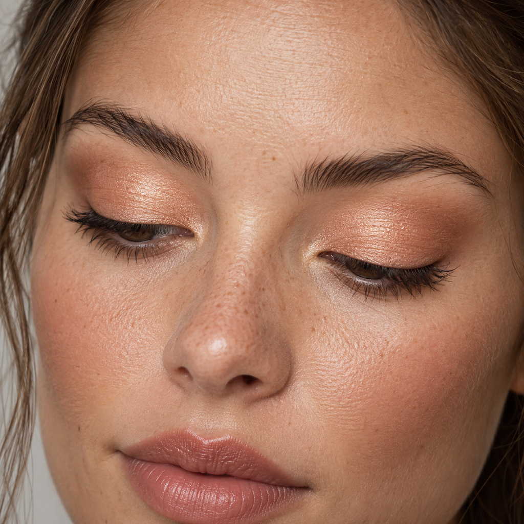 Eyeshadow styling close-up — AI illustration; shade appearance is illustrative