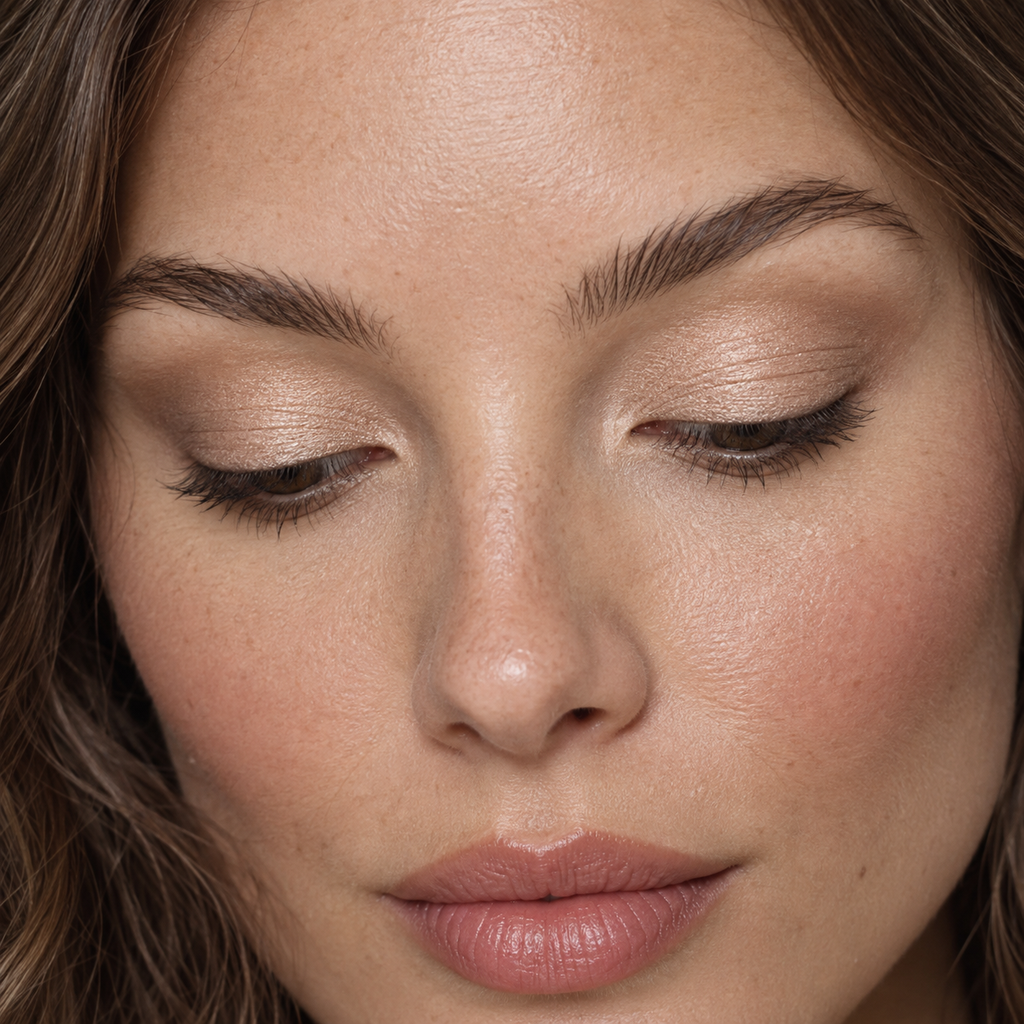 Eyeshadow styling close-up — AI illustration; shade appearance is illustrative