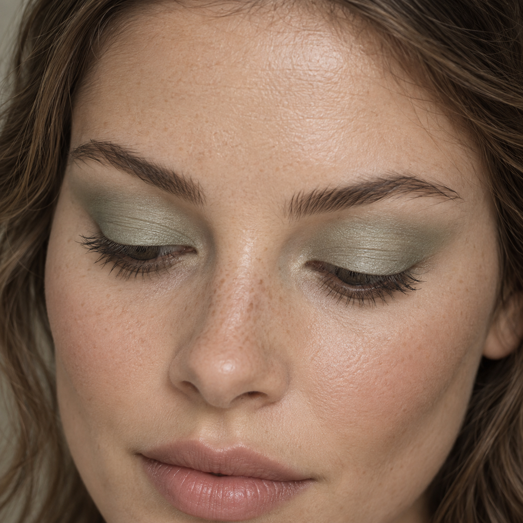 Eyeshadow styling close-up — AI illustration; shade appearance is illustrative