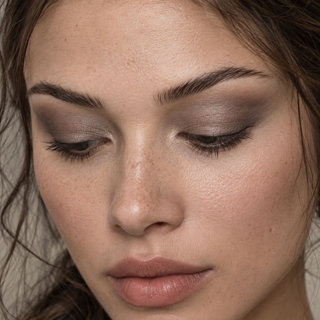 Eyeshadow styling close-up — AI illustration; shade appearance is illustrative