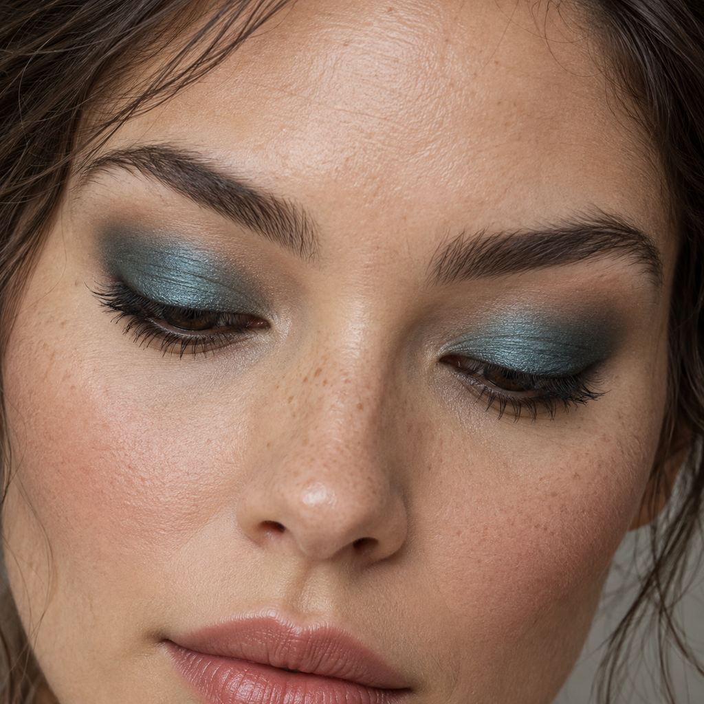Eyeshadow styling close-up — AI illustration; shade appearance is illustrative