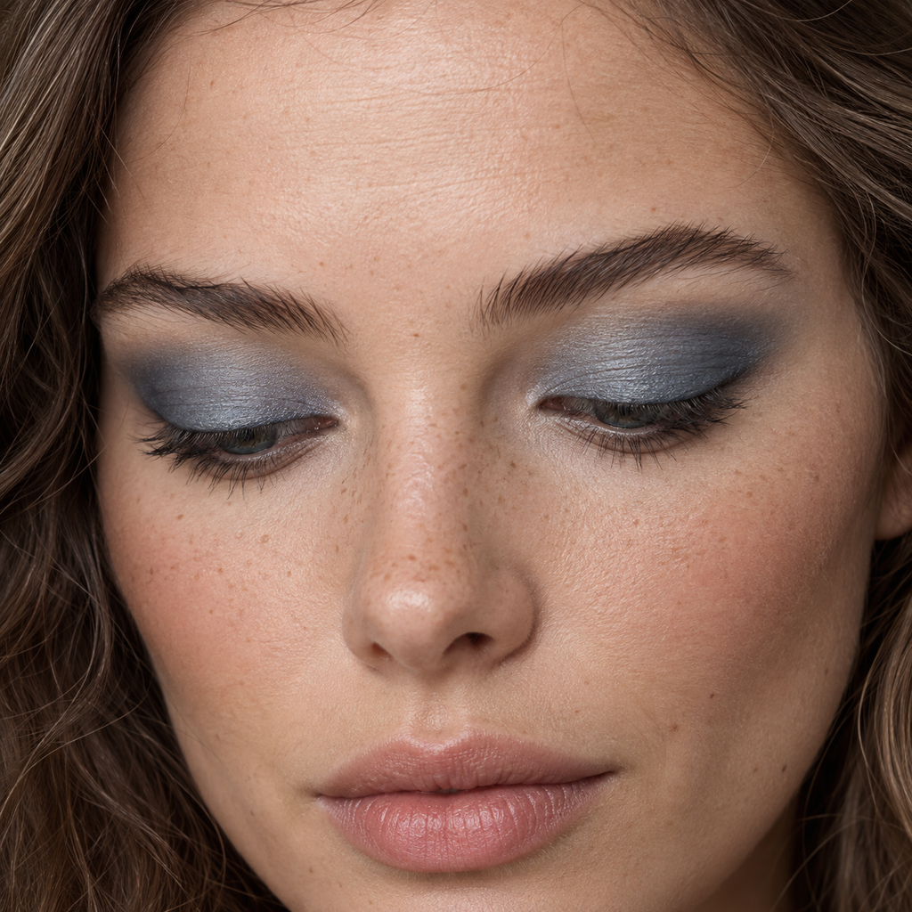 Eyeshadow styling close-up — AI illustration; shade appearance is illustrative