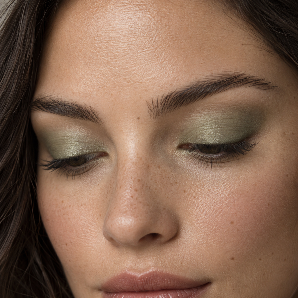 Eyeshadow styling close-up — AI illustration; shade appearance is illustrative