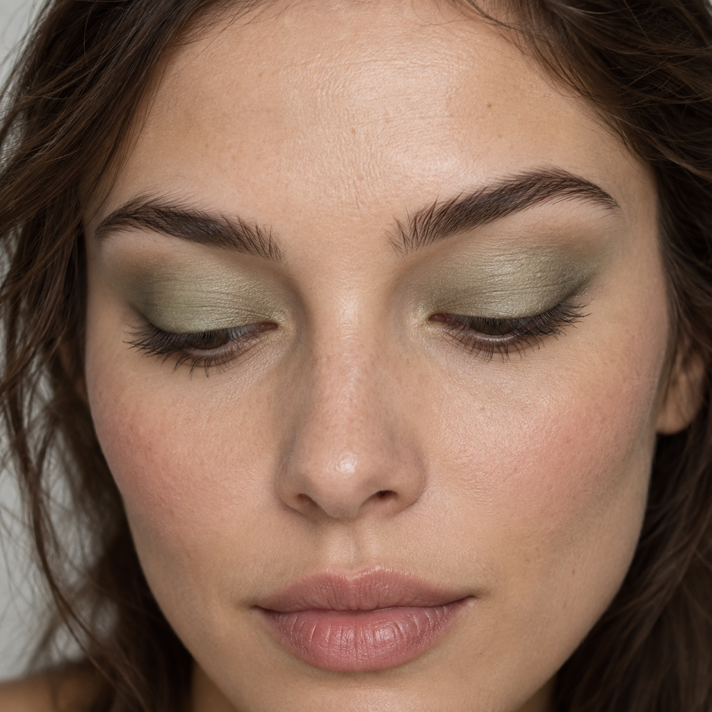 Eyeshadow styling close-up — AI illustration; shade appearance is illustrative