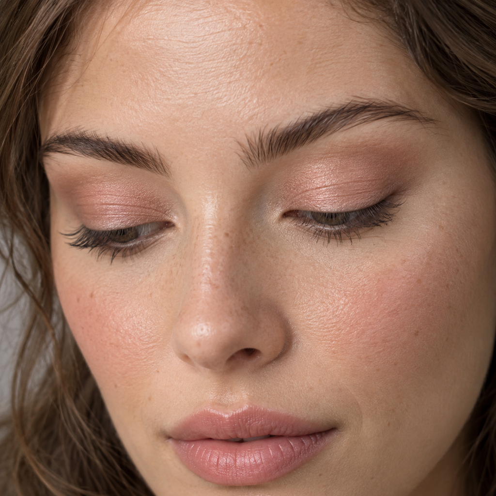 Eyeshadow styling close-up — AI illustration; shade appearance is illustrative