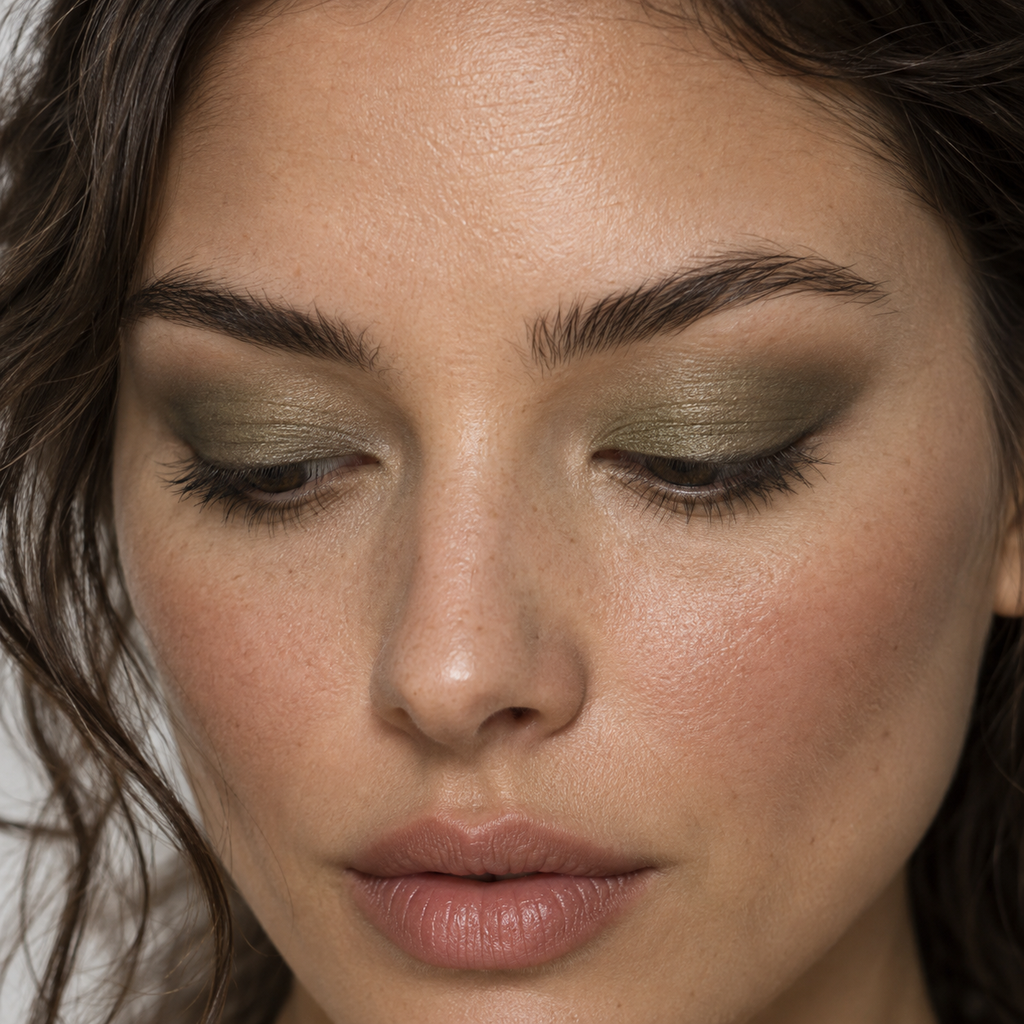 Eyeshadow styling close-up — AI illustration; shade appearance is illustrative