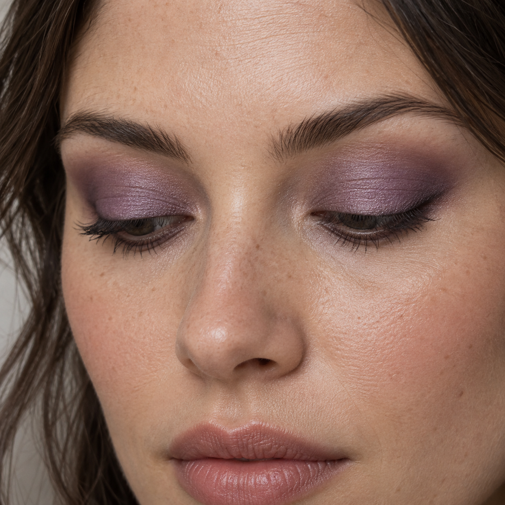 Eyeshadow styling close-up — AI illustration; shade appearance is illustrative