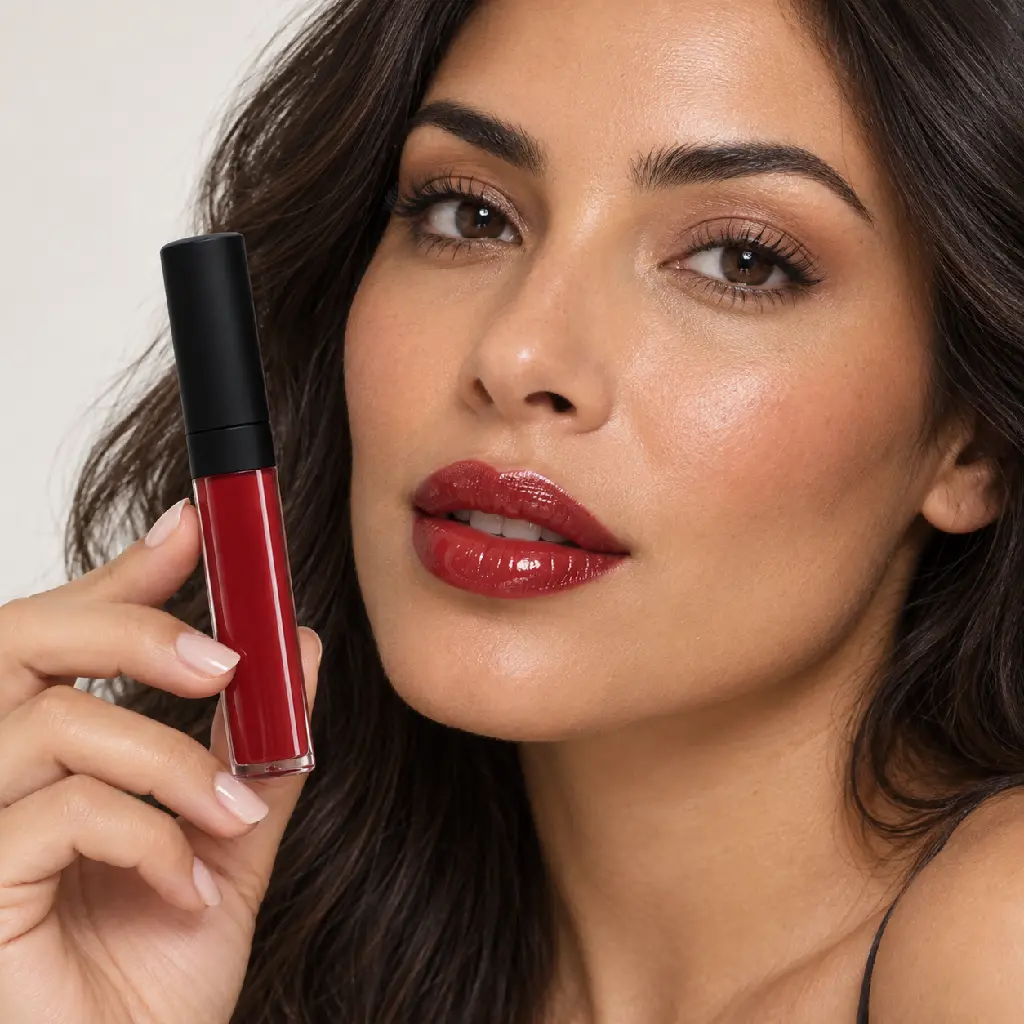 hy-lp-gls-0027-burgundy-letter-lip-gloss-deep-red-1078-wear.webp
